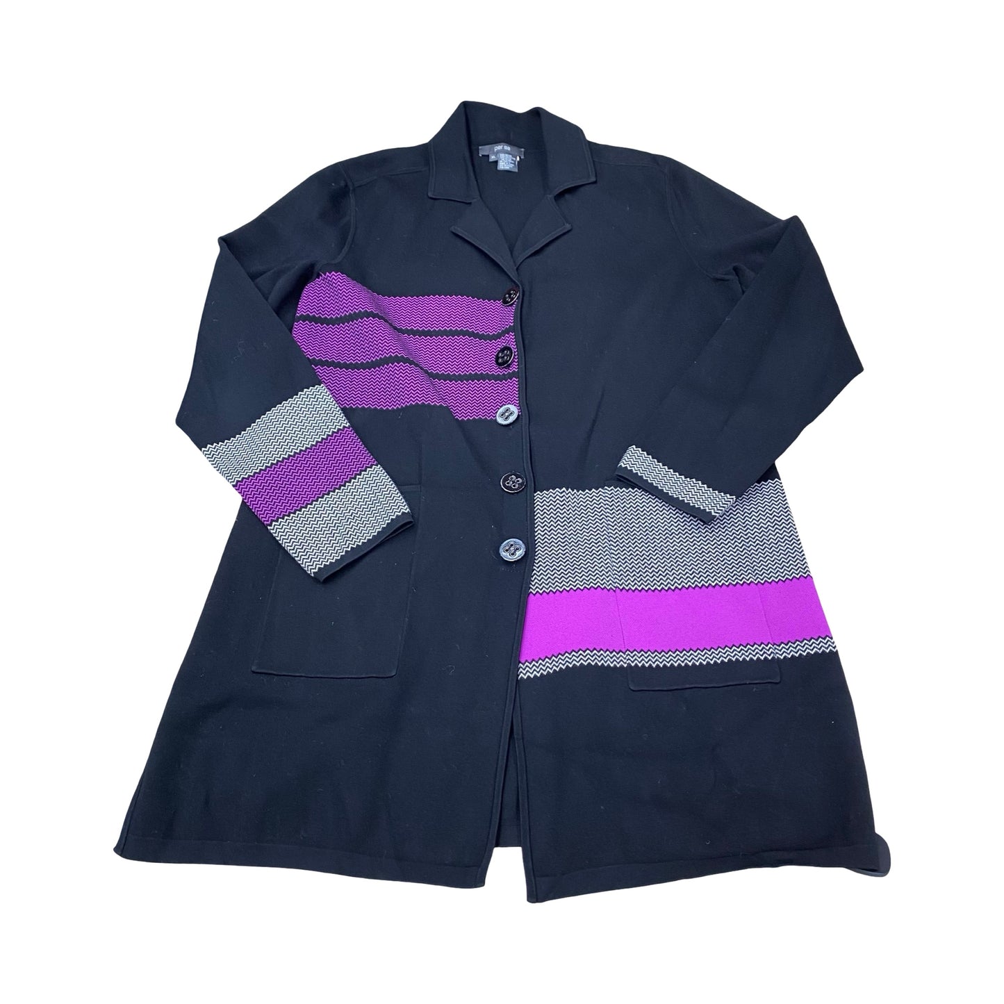 Sweater Cardigan By Per Se In Black & Purple, Size:Xl