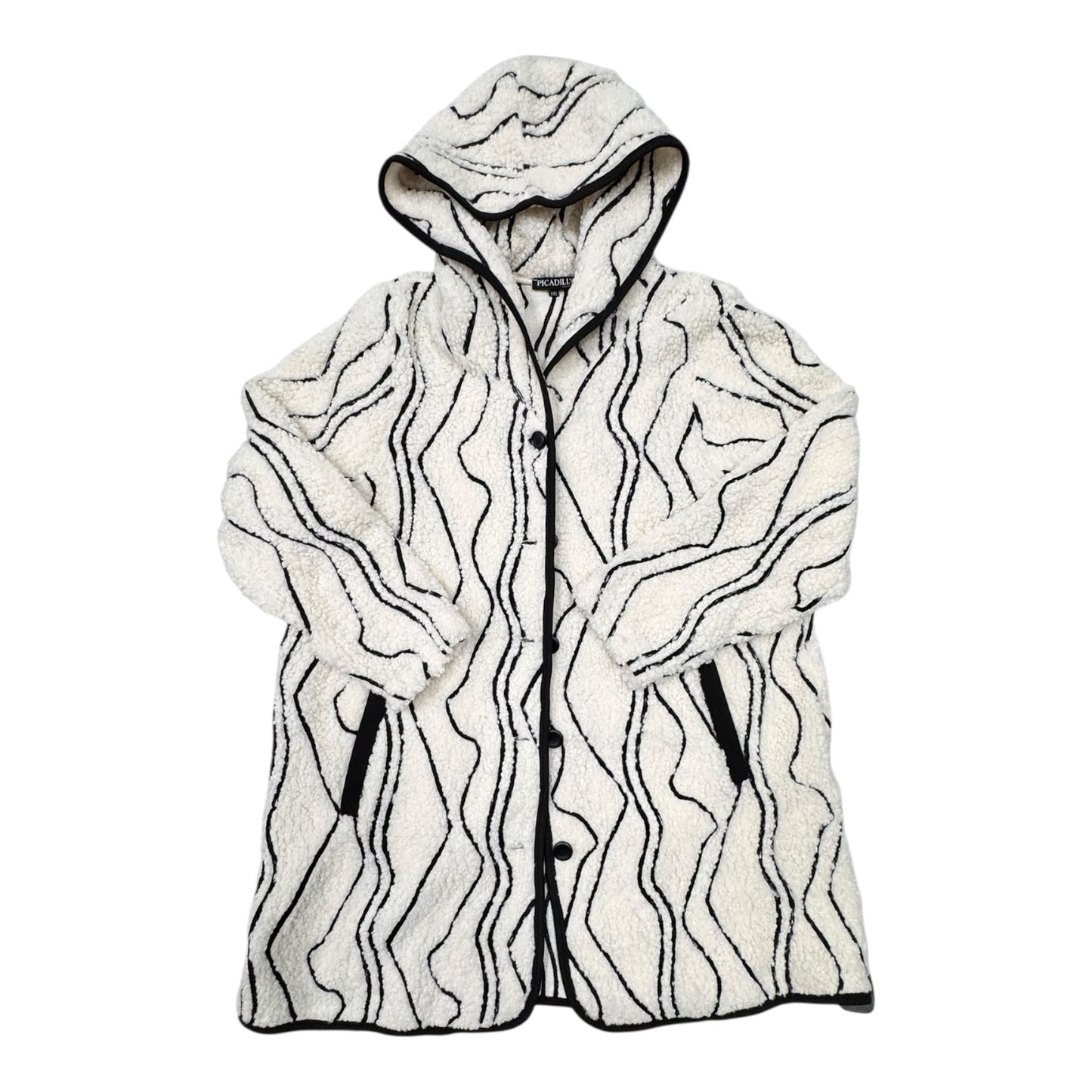 Coat Faux Fur & Sherpa By PICADILLY In Black & Cream, Size:Xxl