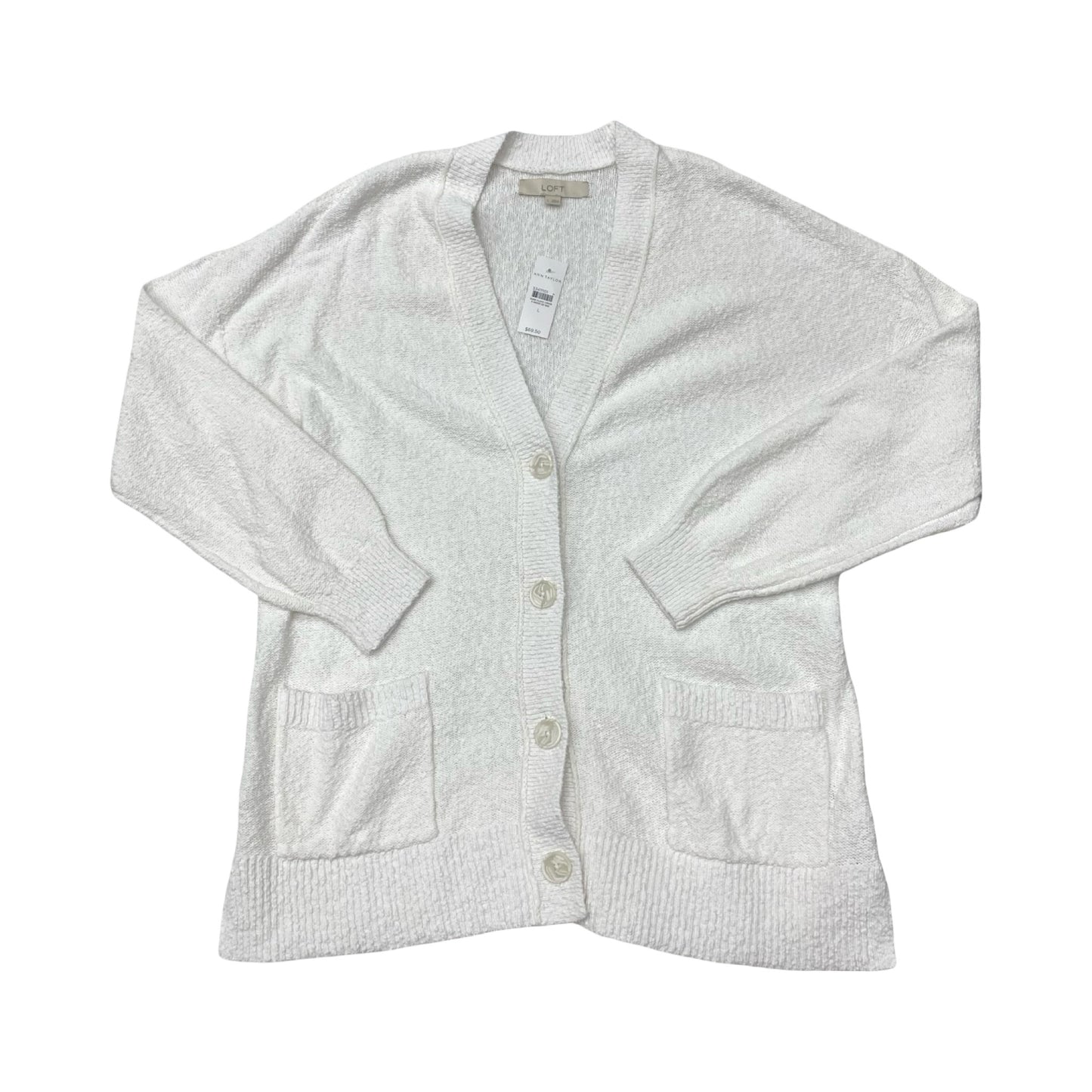Sweater Cardigan By Loft In White, Size:L