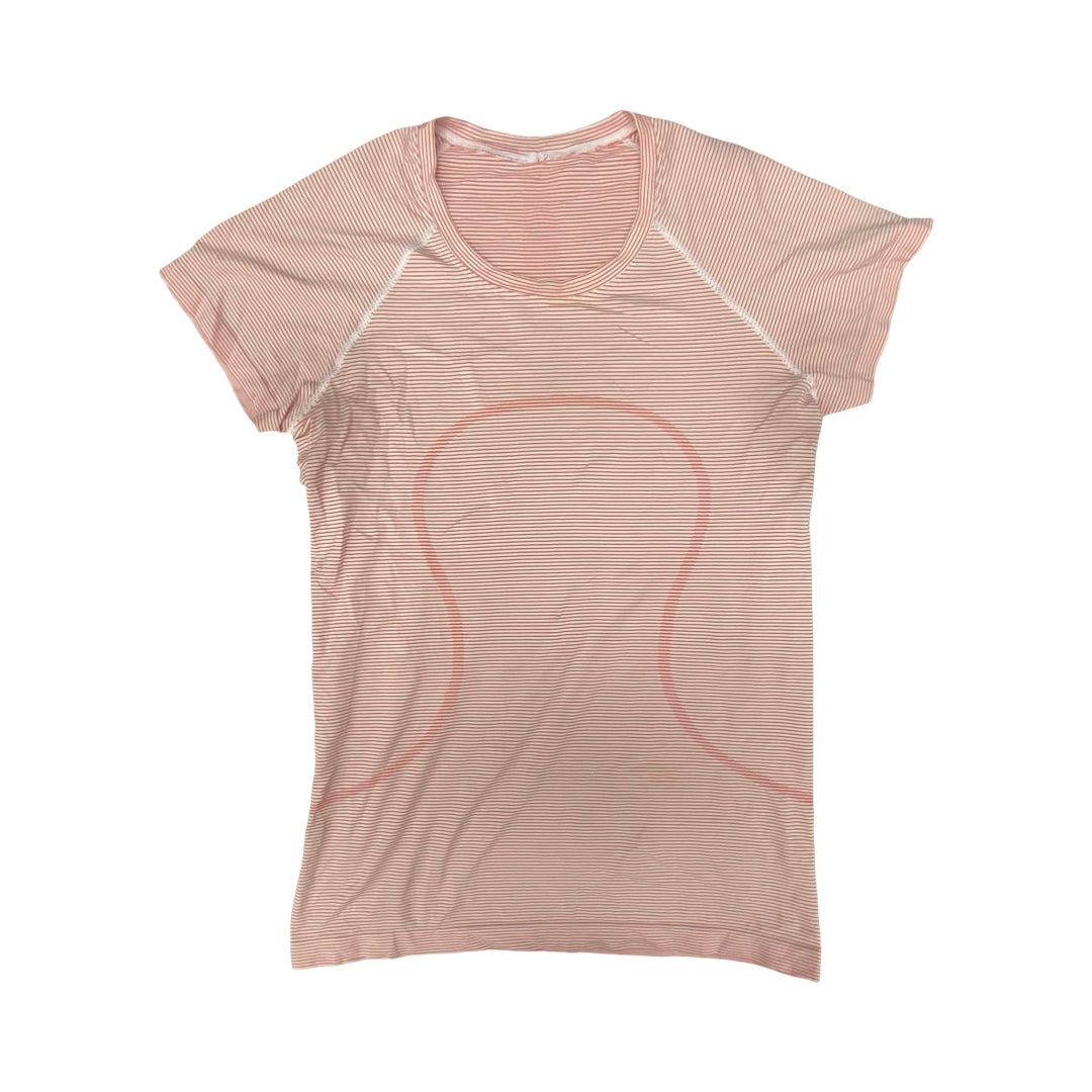 Athletic Top Ss By Lululemon In Striped Pattern, Size:10