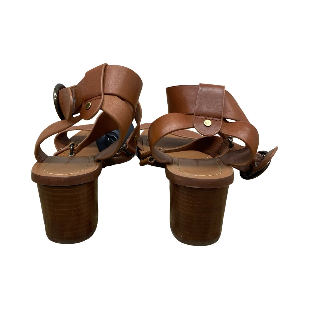 Sandals Heels Block By Banana Republic In Brown, Size:7.5