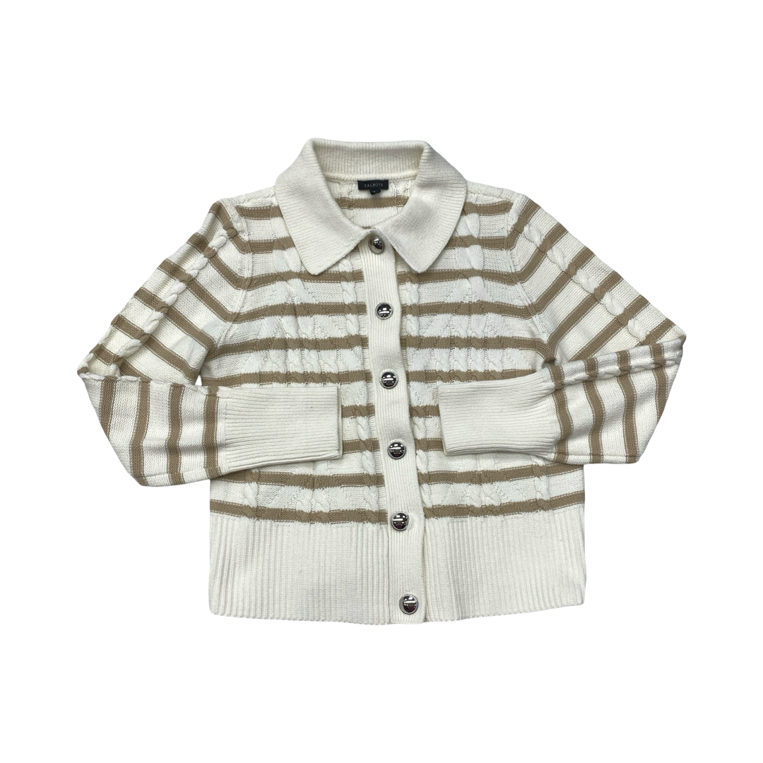 Sweater Cardigan By Talbots In Brown & Cream, Size:M
