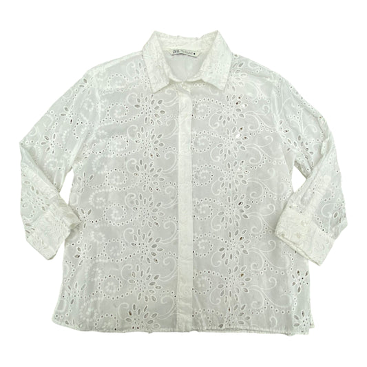 Top 3/4 Sleeve By Zara In White, Size:L