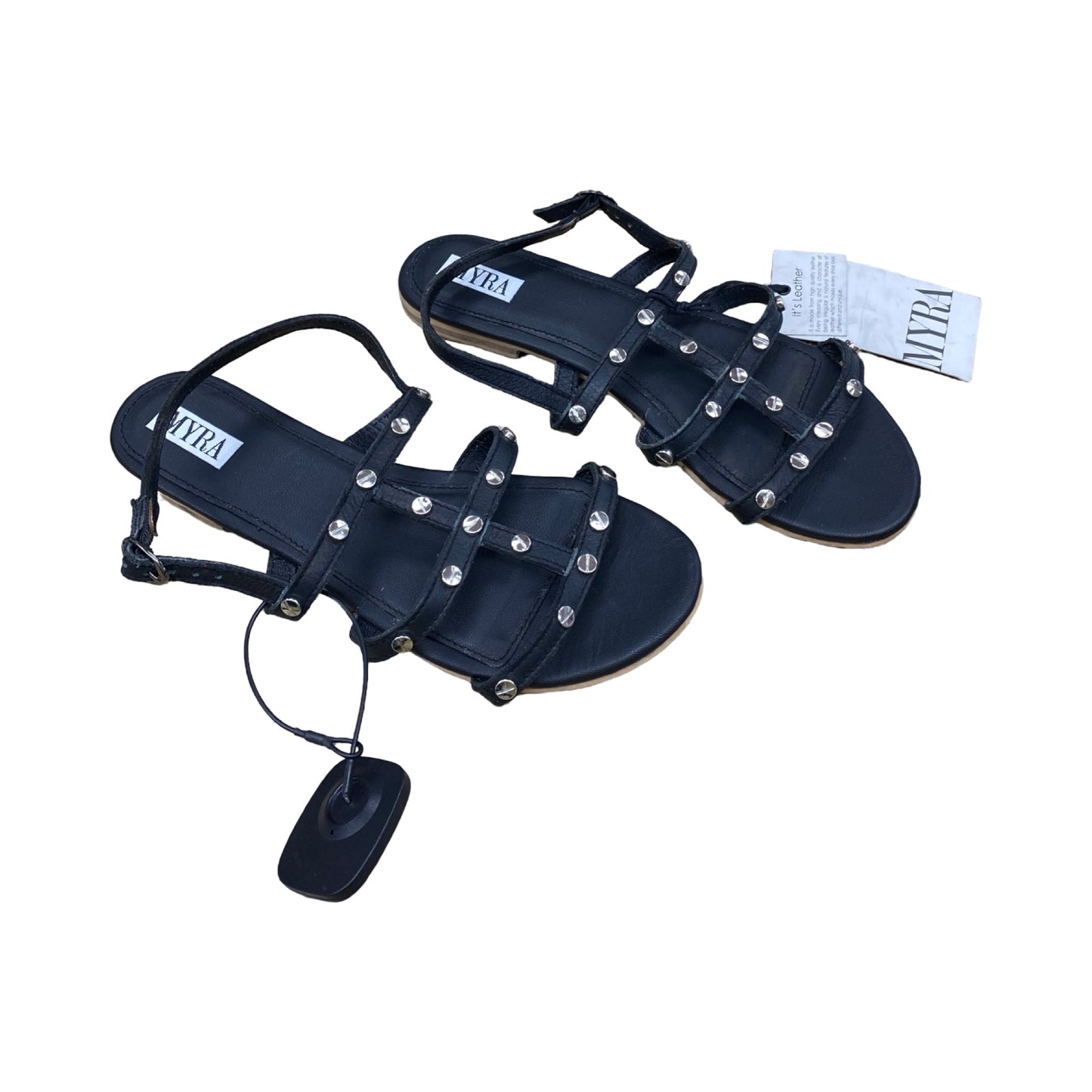 Sandals Flats By Myra In Black & Silver, Size:10