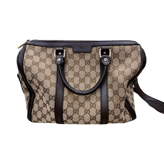 Boston Handbag Luxury Designer By Gucci In Brown, Size:Medium (As Is)