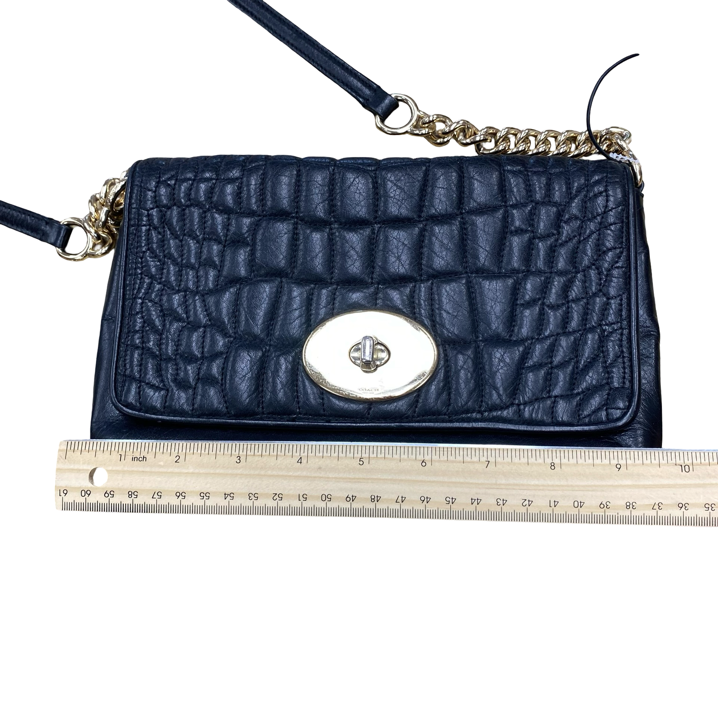 Handbag Designer By Coach In Black & Gold, Size:Small