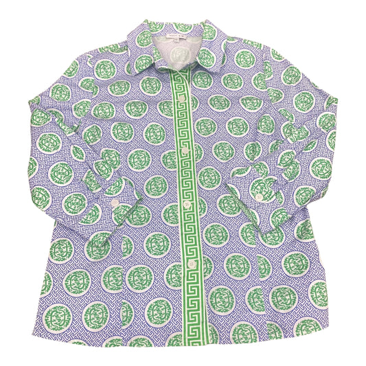 Top 3/4 Sleeve Designer By Cma In Blue & Green, Size:L