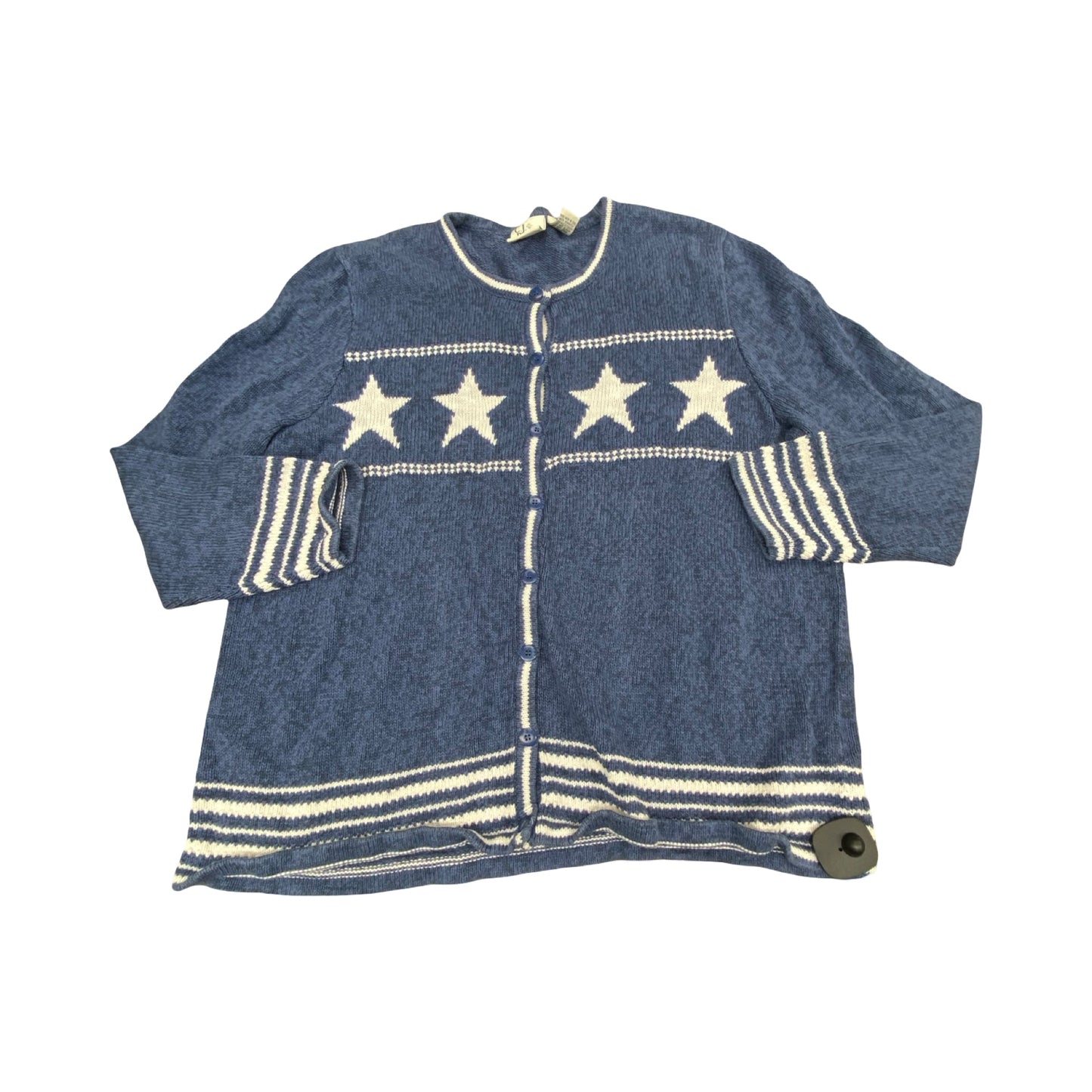 Sweater Cardigan By Cj Banks In Blue & White, Size:1X