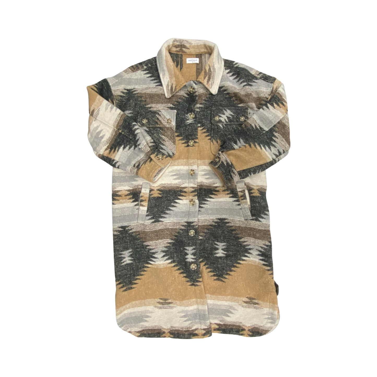 Jacket Shirt By Vestique In Brown & Grey, Size:M