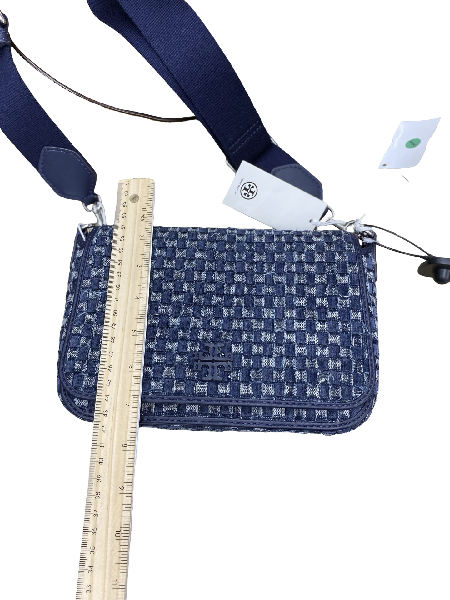 Handbag Designer By Tory Burch In Blue Denim, Size:Small