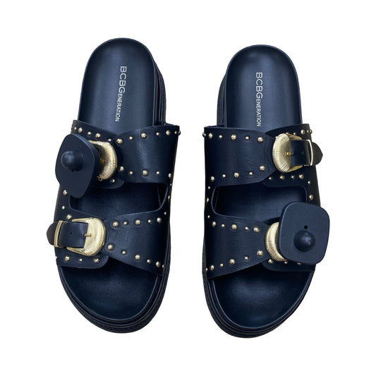 Sandals Flats By Bcbgeneration In Black & Gold, Size:9