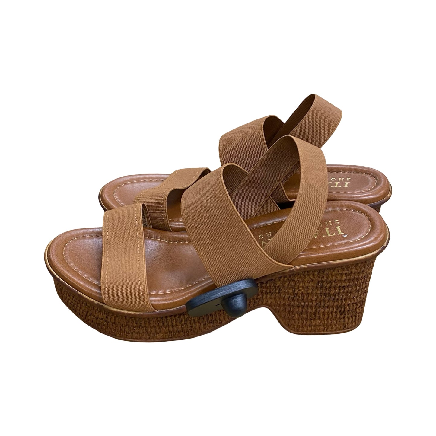 Sandals Heels Wedge By Italian Shoemakers In Brown, Size:8