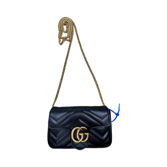 Handbag Luxury Designer By Gucci In Black, Size: XS (6.2"W x 4"H x 1.7"D)