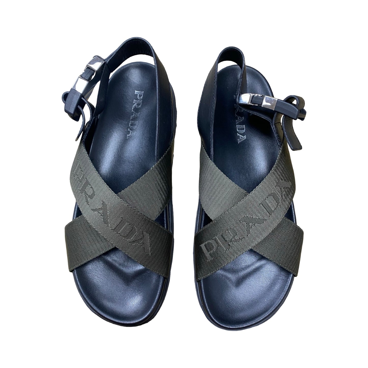 Sandals Luxury Designer By Prada In Black & Green, Size:9