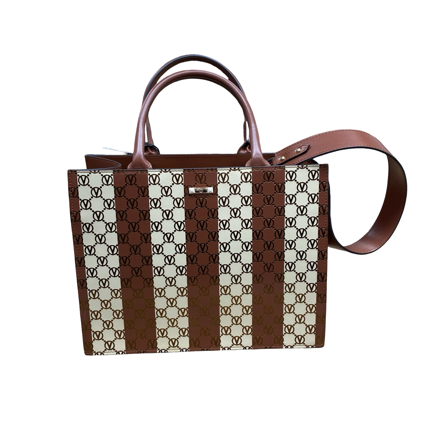 Handbag Designer By Valentino-Mario In Brown & Cream, Size:Large