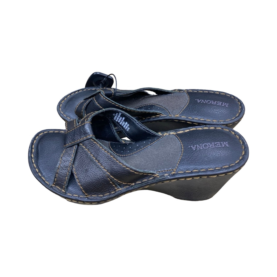 Sandals Heels Wedge By Merona In Black, Size:8.5