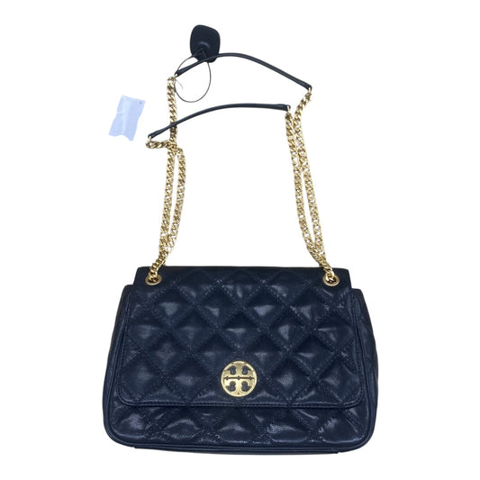 Handbag Designer By Tory Burch In Black & Gold, Size:Large