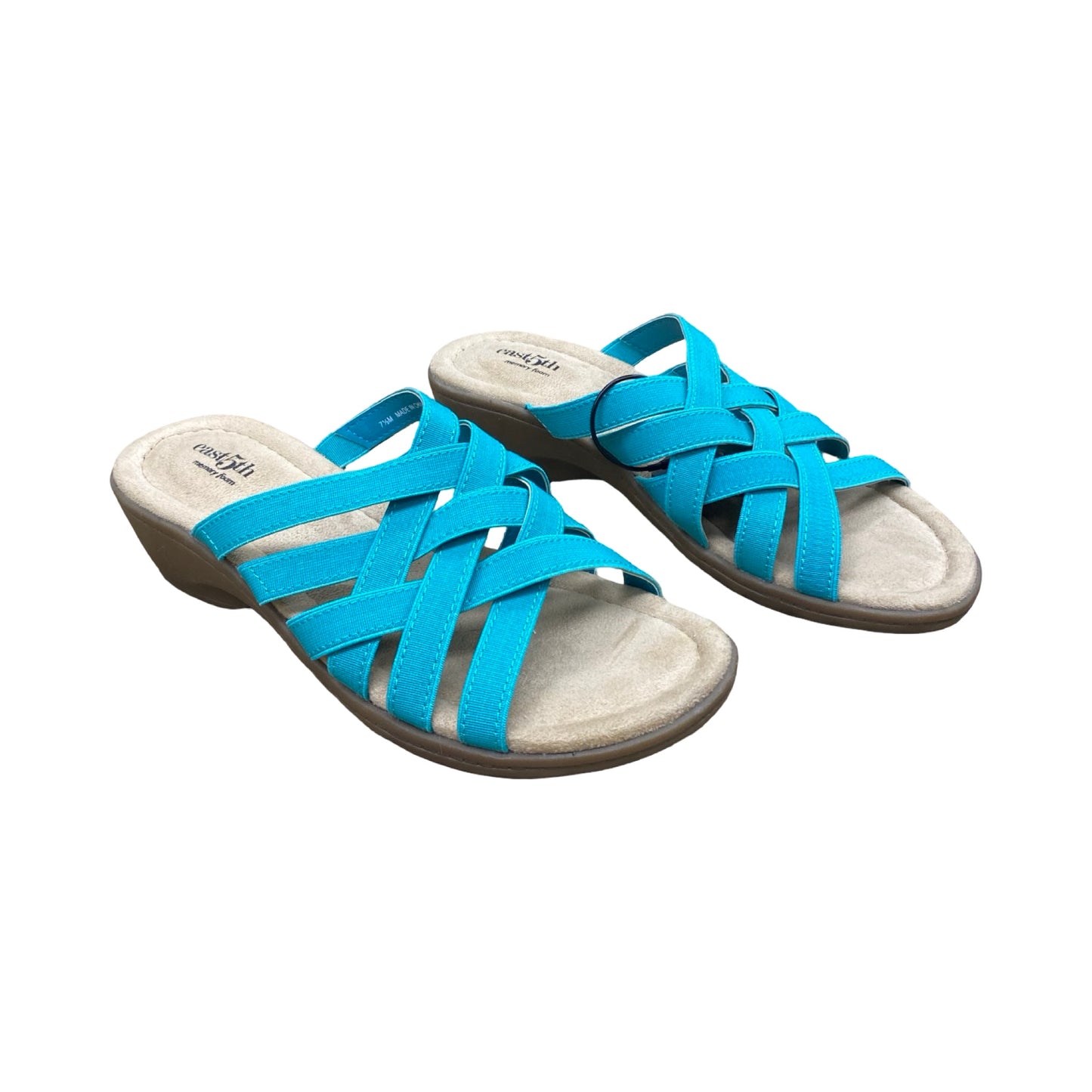 Sandals Heels Wedge By East 5Th In Blue & Brown, Size:7.5