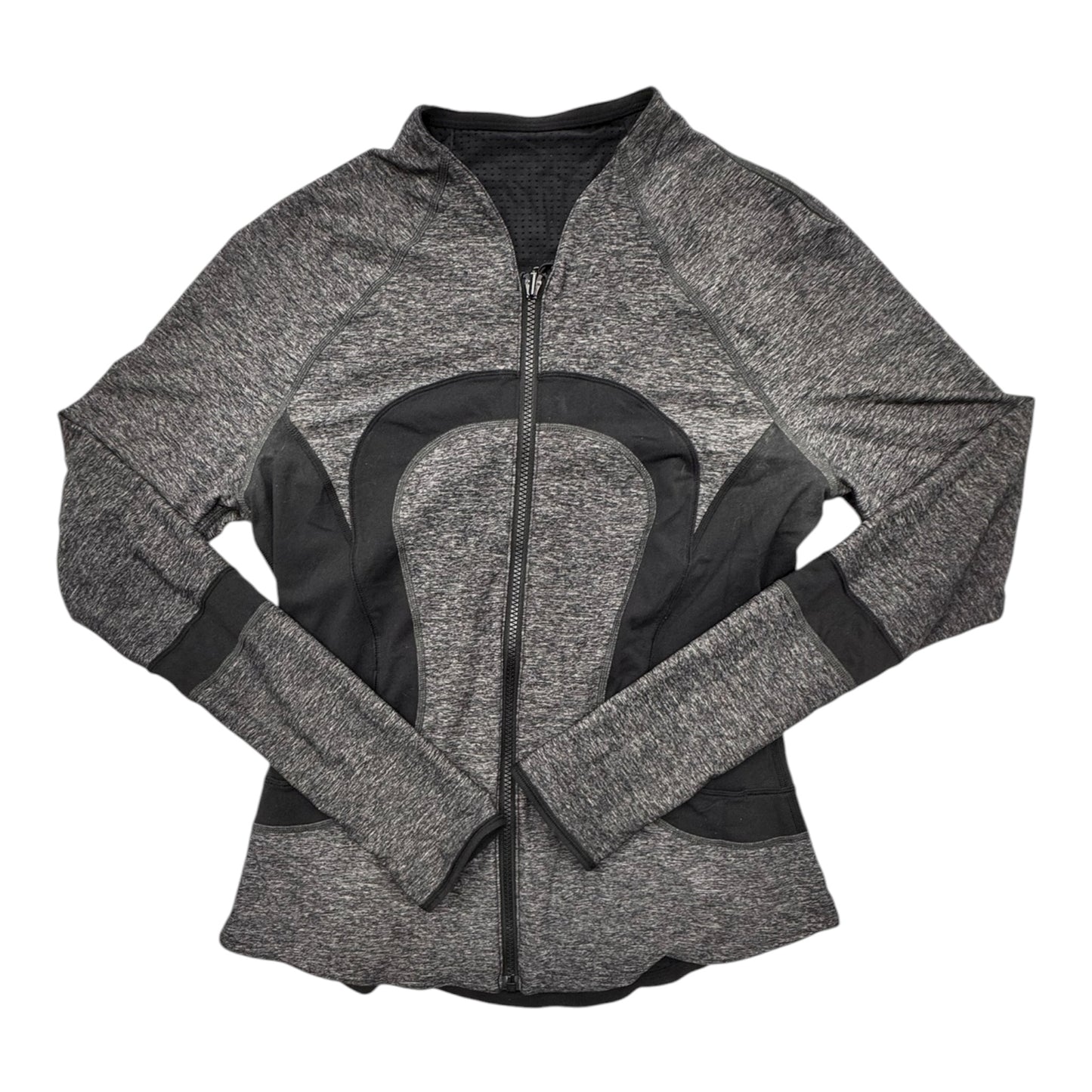Athletic Jacket By Lululemon In Black & Grey, Size:S