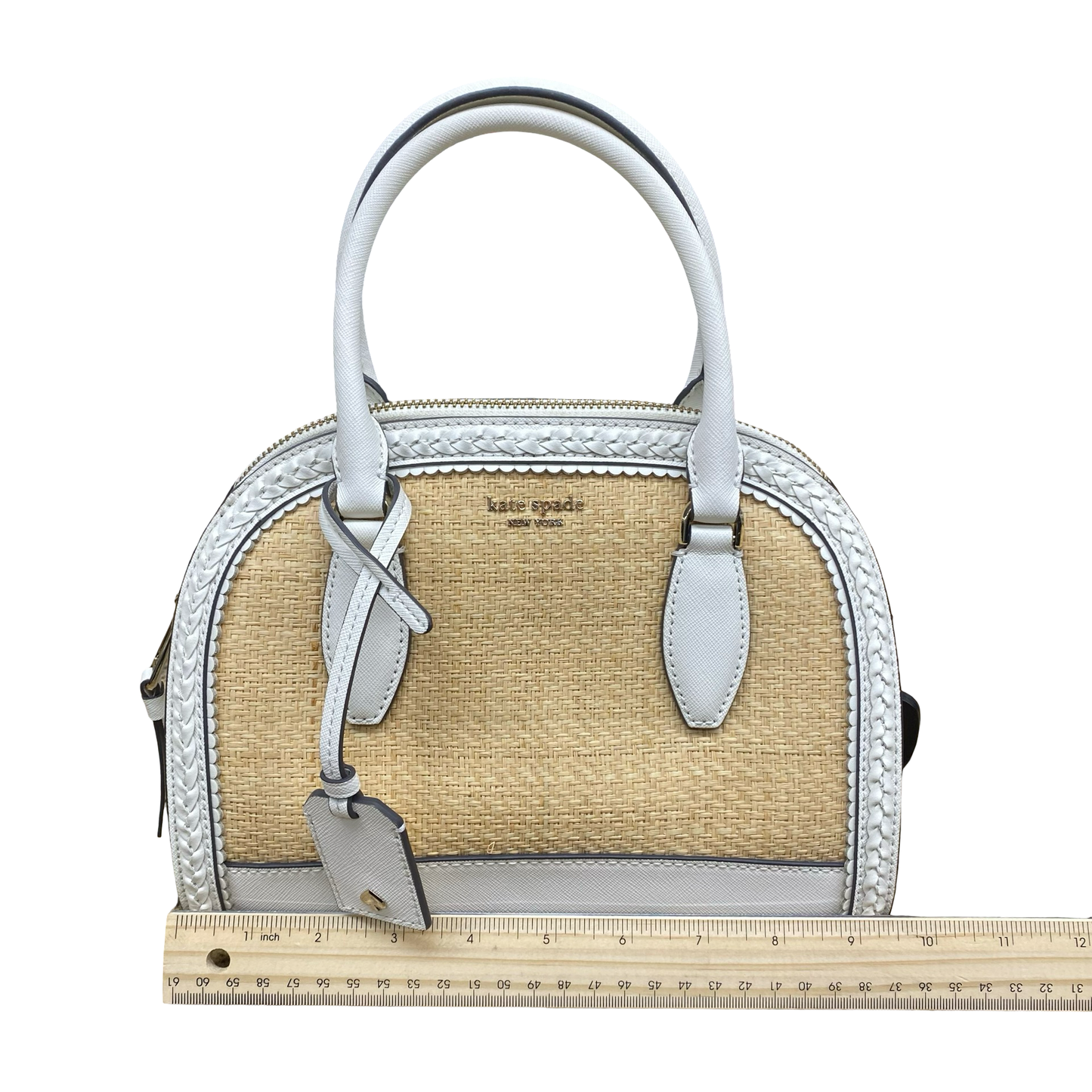 Handbag Designer By Kate Spade In Tan & White, Size:Small