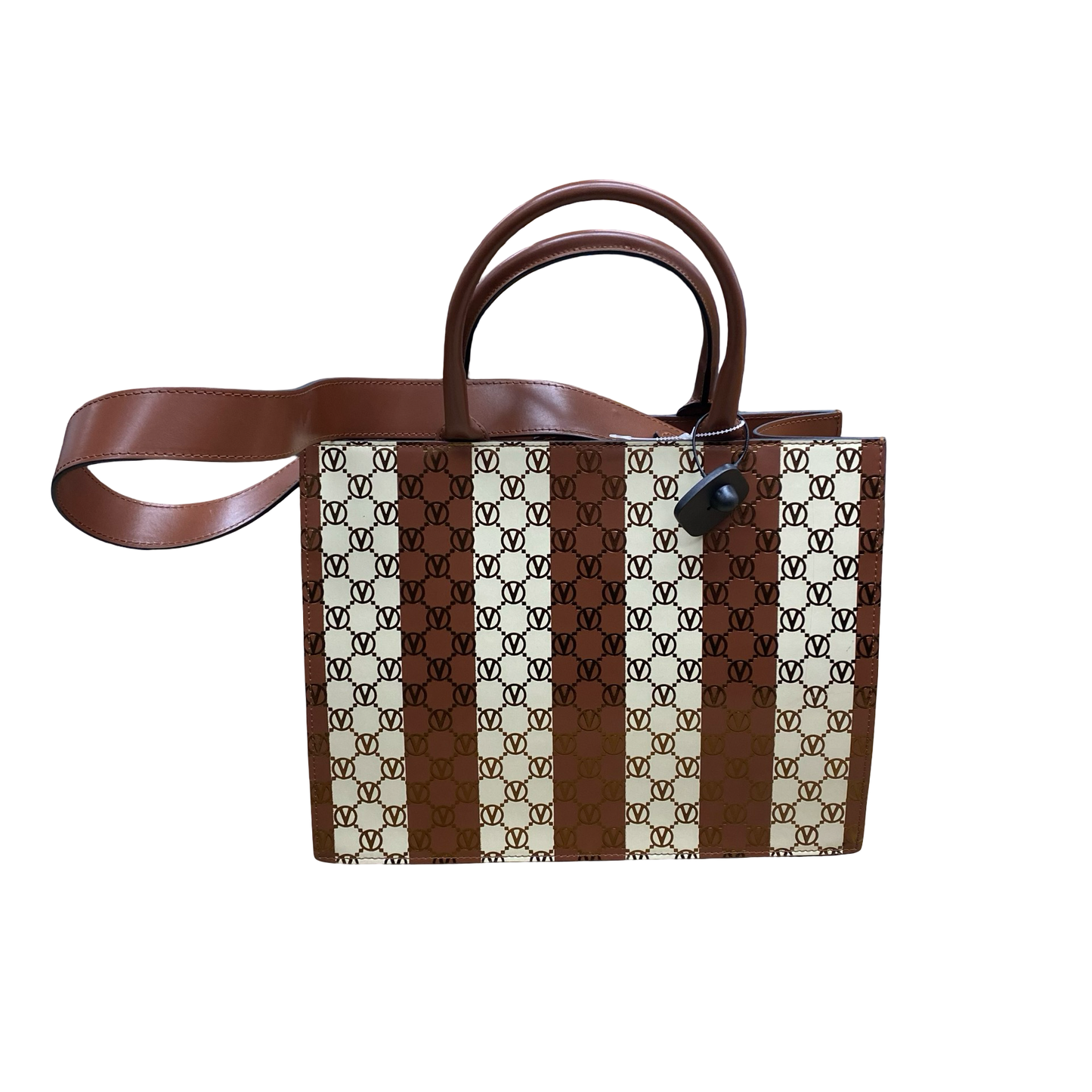 Handbag Designer By Valentino-Mario In Brown & Cream, Size:Large