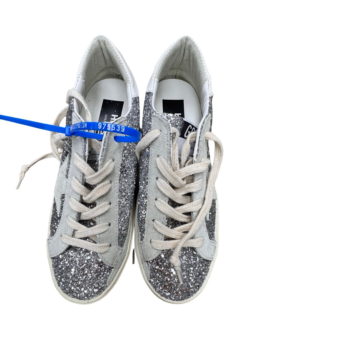 Shoes Luxury Designer By Golden Goose In Silver, Size:6.5 (EU37)