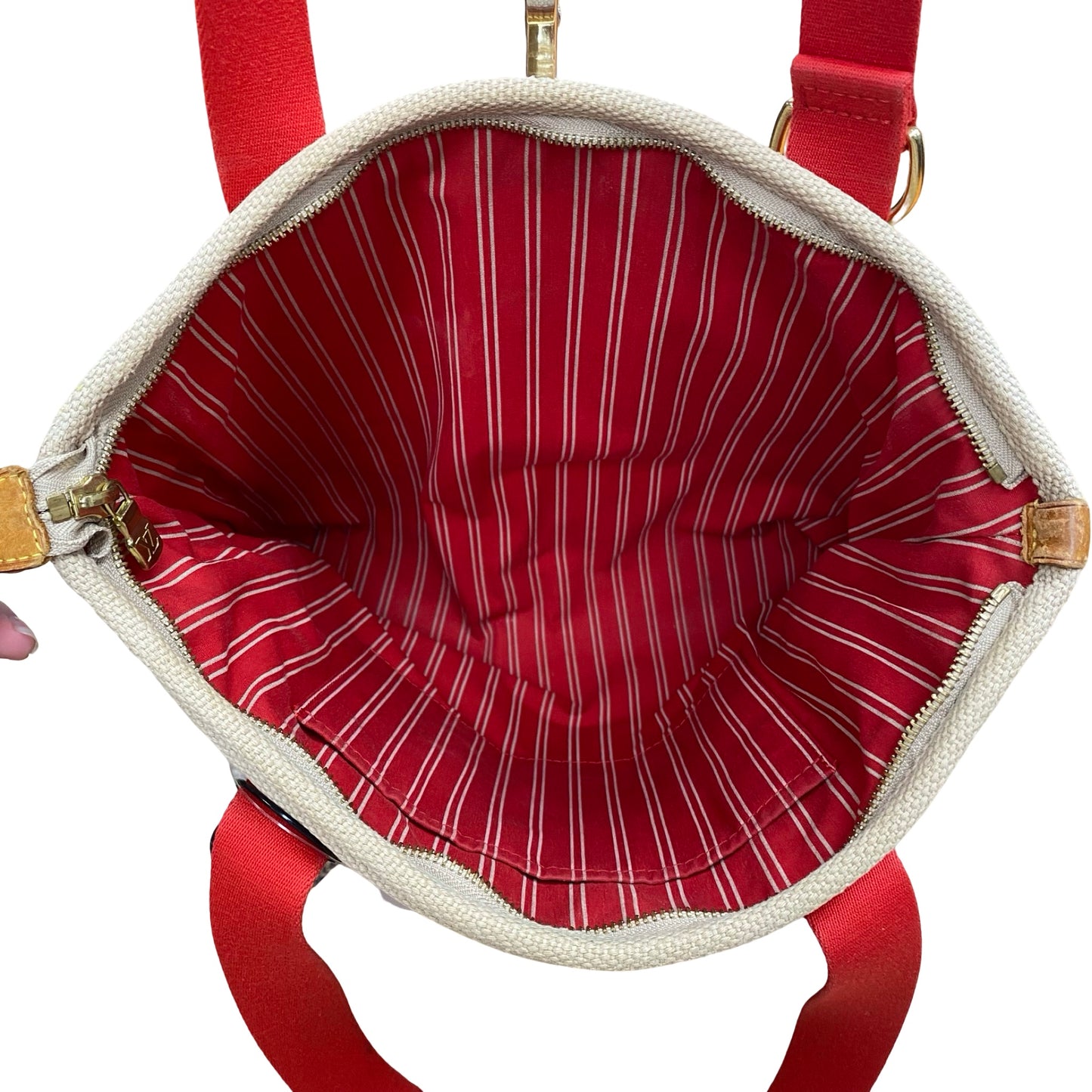 Handbag Luxury Designer By Louis Vuitton In Red & Tan, Size:Medium