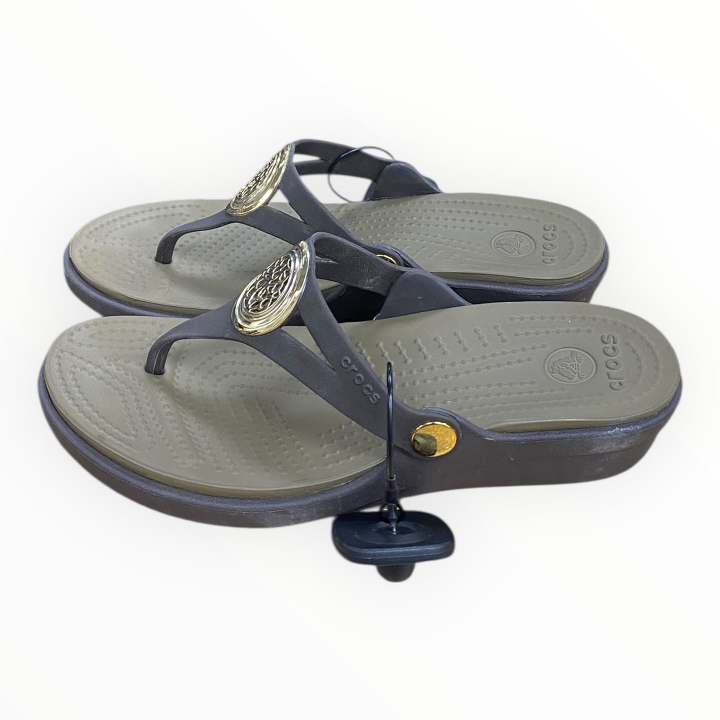 Sandals Heels Block By Crocs In Brown, Size:7