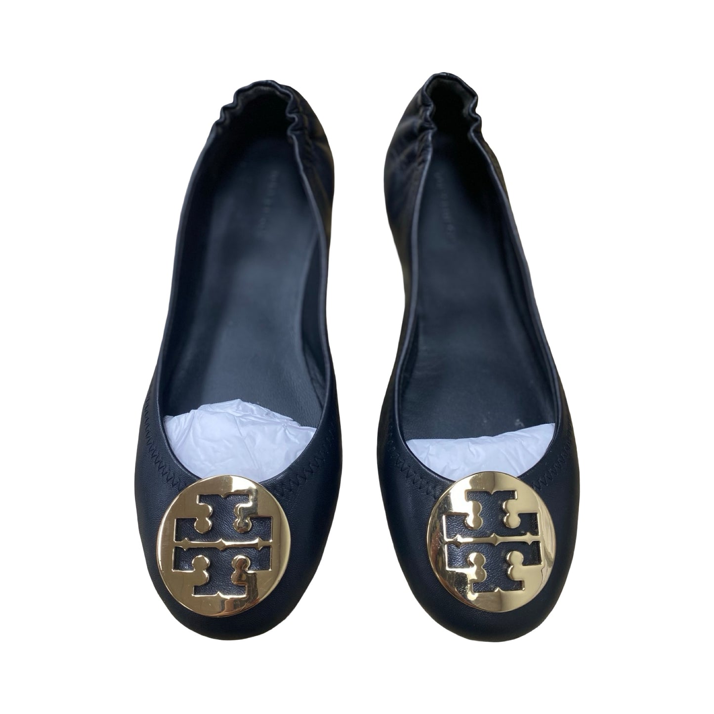 Shoes Designer By Tory Burch In Black & Gold, Size:8