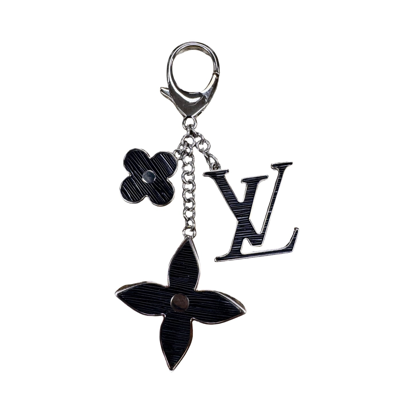 Key Chain Luxury Designer By Louis Vuitton In Black & Silver, Size: