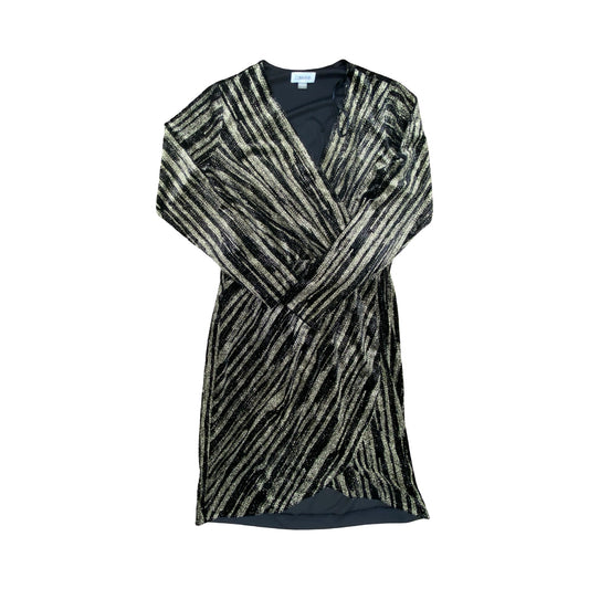 Dress Party Midi By Calvin Klein In Black & Gold, Size:6