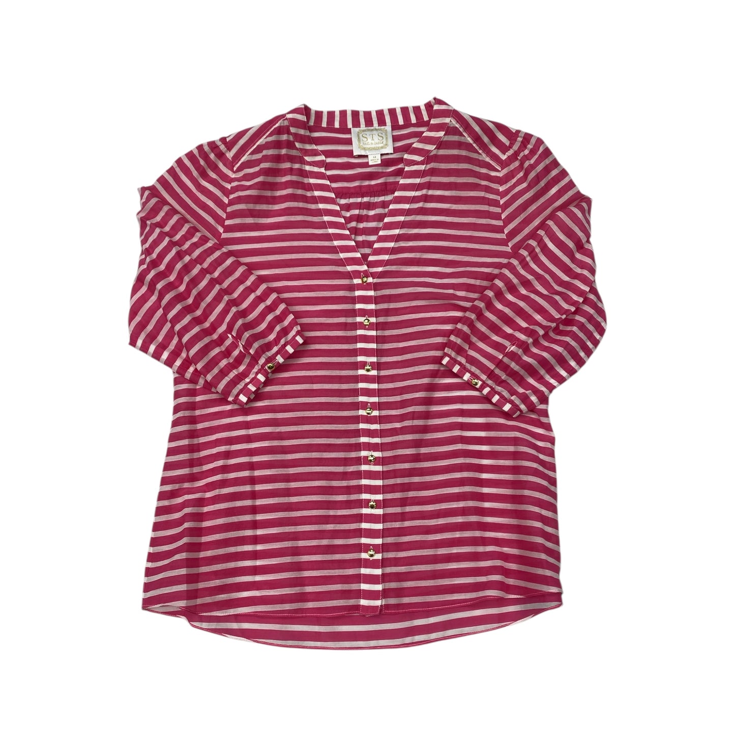 Top 3/4 Sleeve By Sail To Sable In Pink & White, Size:M